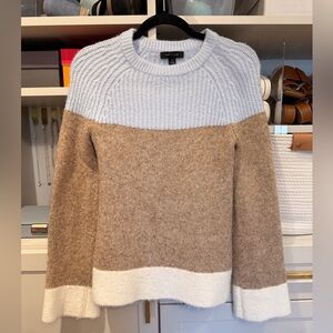Ann Taylor Colorblock Crewneck Sweater in Light Blue, Camel & Cream